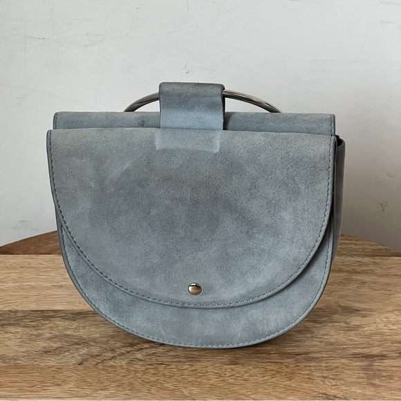 Theory Whitney Light Blue Suede Bracelet Crossbody Bag with Silver Hardware - Picture 3 of 7